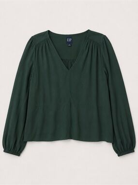 GAP Dark Green V-Neck Long Sleeve Blouse